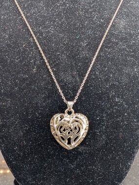 Filigree Full Heart Sterling Silver 925 Pendant Necklace